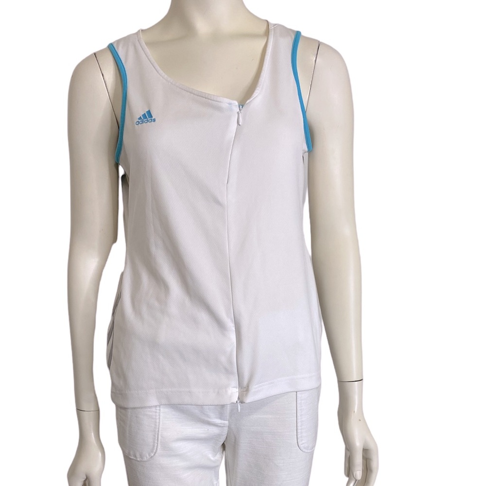 ADIDAS White Turquoise Mesh Back Tank - L